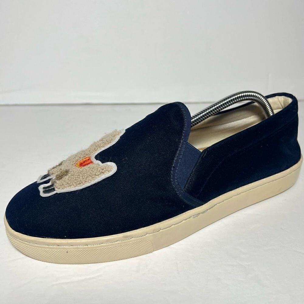 Soludos Velvet Llama Slip On Sneakers Navy Blue Women 10 Embroidered Loafers